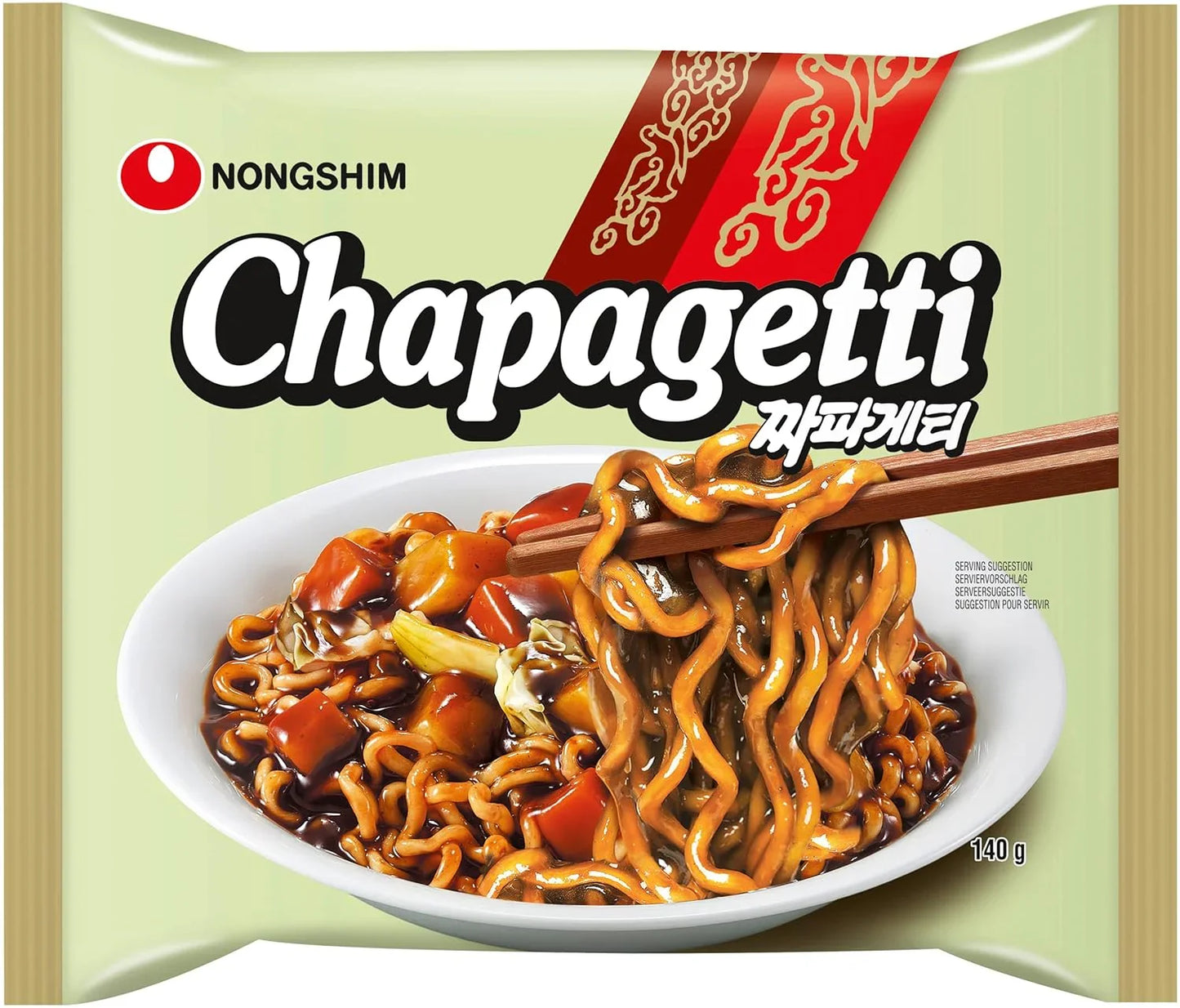 Chapagetti Instantnudeln auf Verpackung, asiatische Nudeln mit Gemüse, 140g