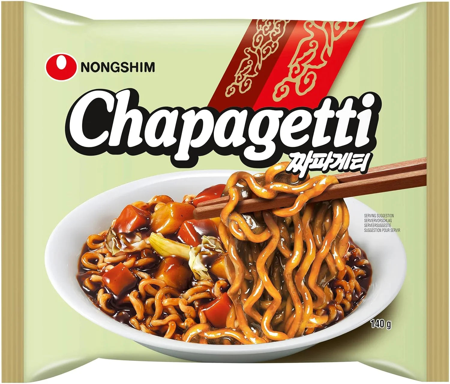 Chapagetti Instantnudeln auf Verpackung, asiatische Nudeln mit Gemüse, 140g