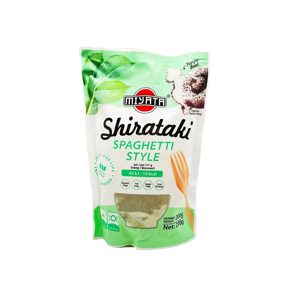 Vorderseite der Miyata Shirataki Spaghetti Style Nudeln aus Konjakmehl