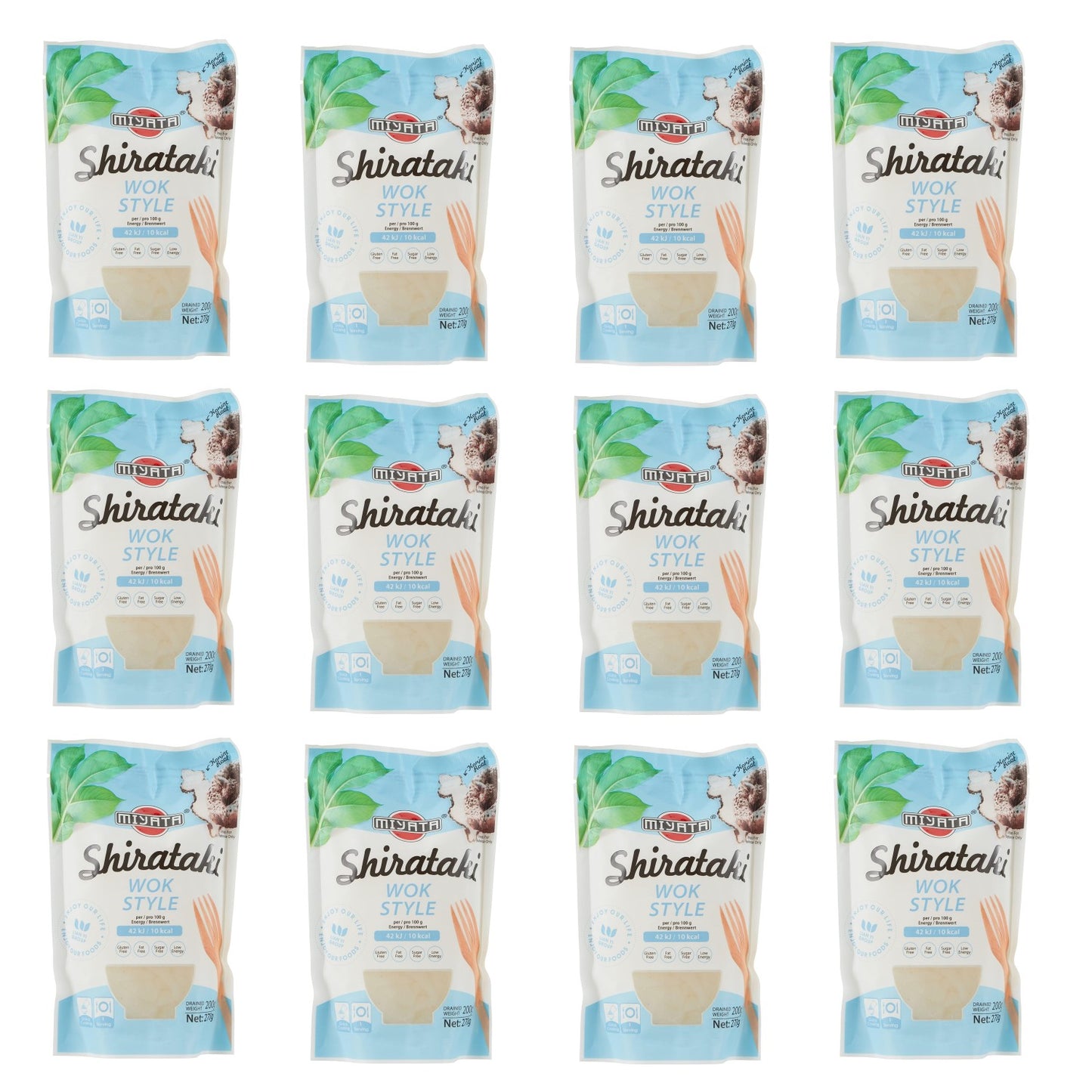 Miyata Shirataki Wok-Style Nudeln Vorratspackung mit 12 Einzelpackungen à 270g.