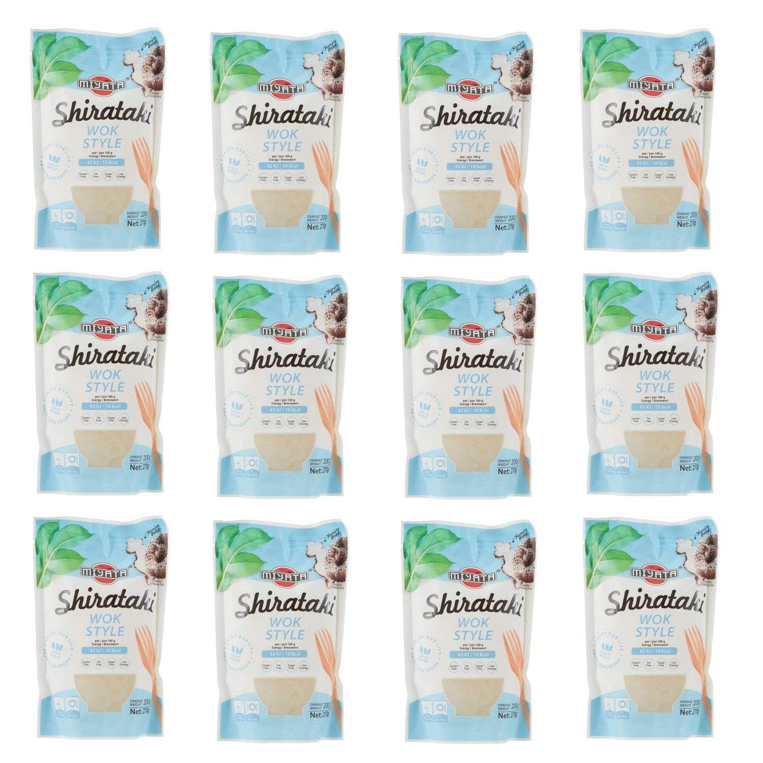 Miyata Shirataki Wok-Style Nudeln Vorratspackung mit 12 Einzelpackungen à 270g.