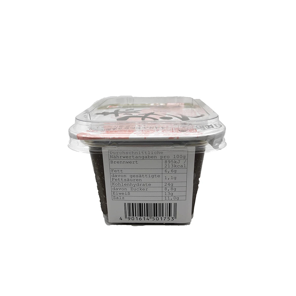 Rückseite der Shinjyo Miso Packung mit Zutatenliste und Nährwertangaben.