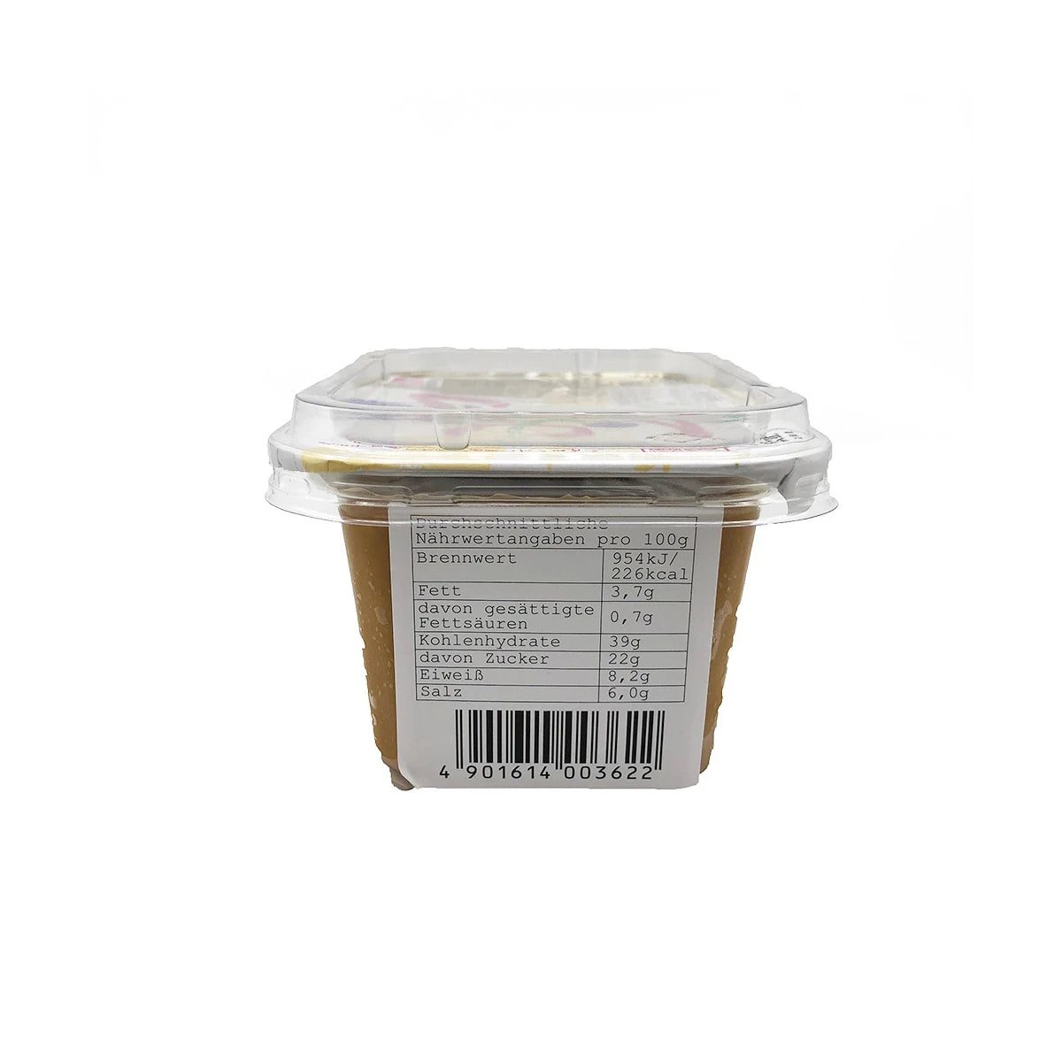 Rückseite der Shinjyo Miso-Paste mit Nährwertangaben und Zutatenliste.