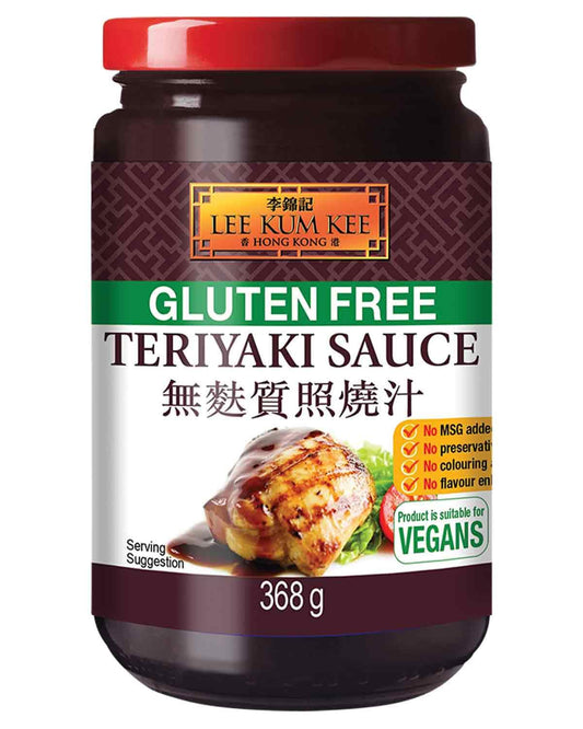 Vorderseite der Flasche Lee Kum Kee Glutenfreie Teriyaki Sauce.